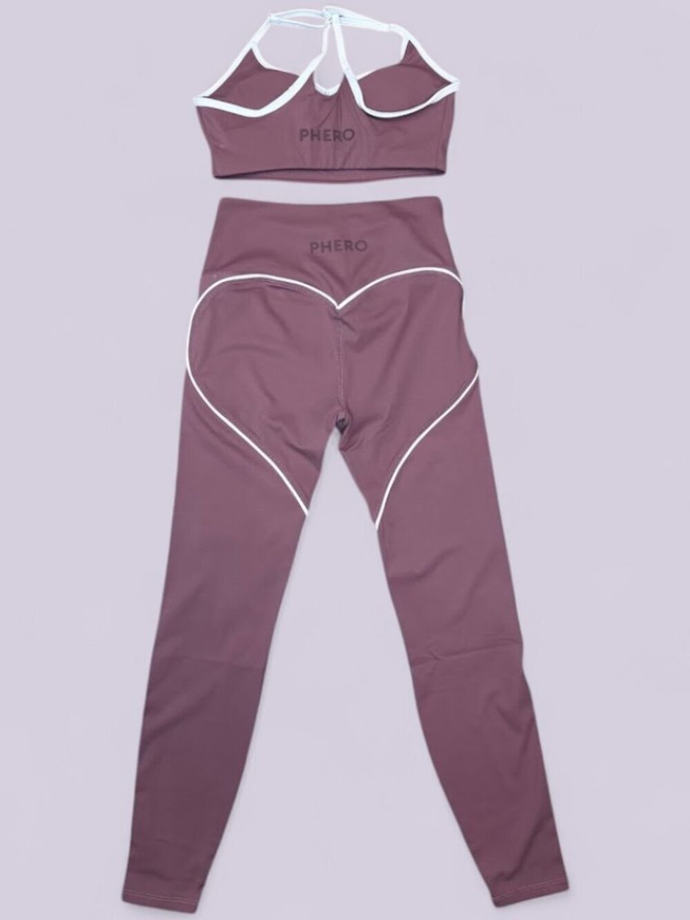Mauve Pink Heart Detail Legging & Sports Bra Set Small